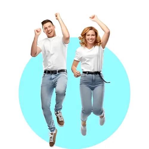 LOOGA Online Shop | Buy Trendy T Shirts For Men & Women 25 Energetic duo in Unisex Standard T-Shirts leaping with joy, showcasing casual style and comfort