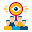 An icon depicting five stylized people in blue under a large red circle with a yellow eye, symbolizing product oversight or observation.